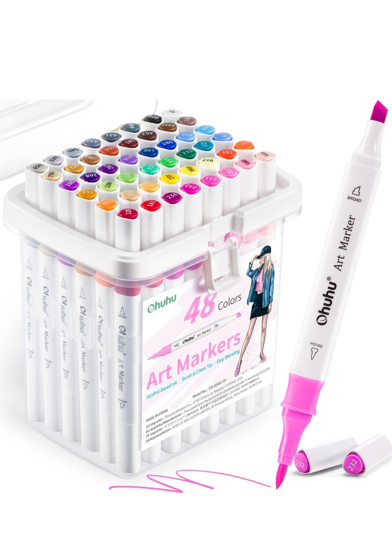 MARCADORES A BASE DE ALCOHOL OHUHU PUNTA PINCEL 48 COLORES