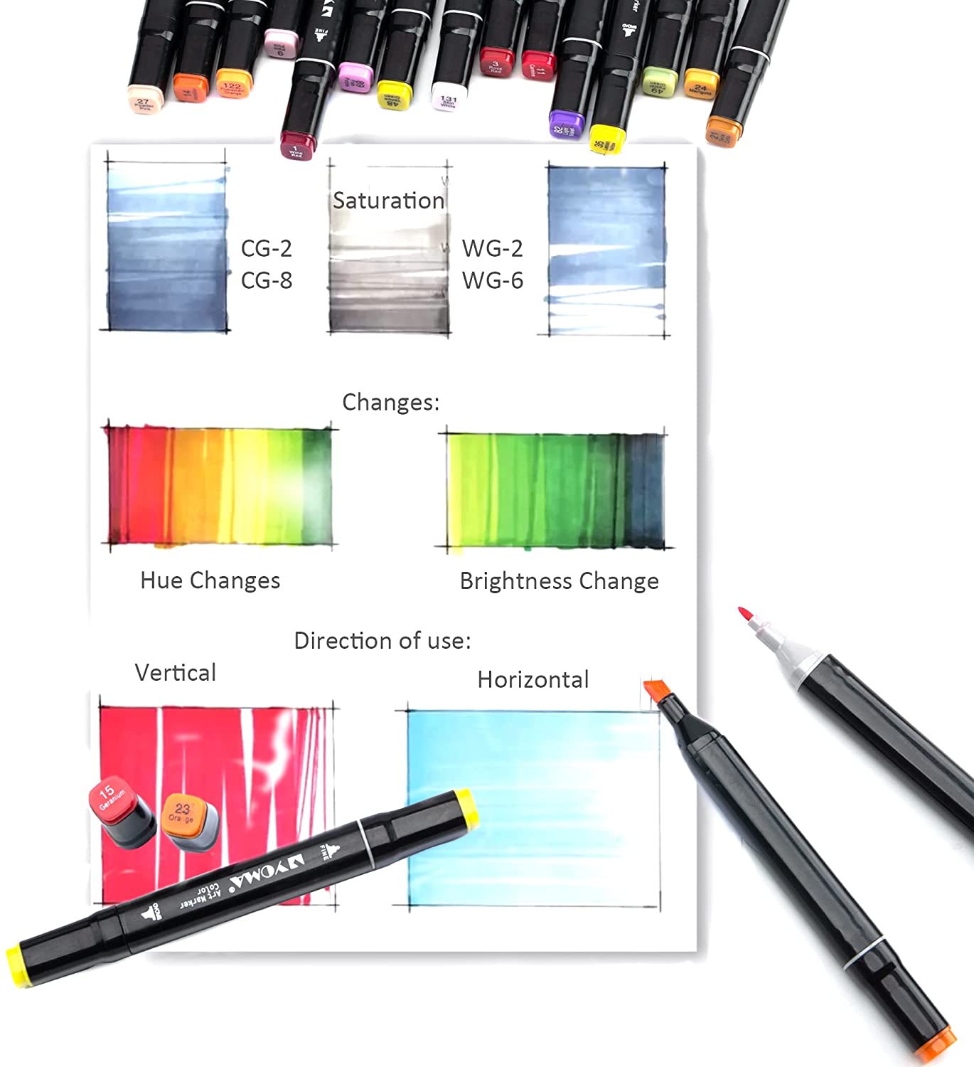 MARCADORES DE ALCOHOL BISELADOS, 60 COLORES