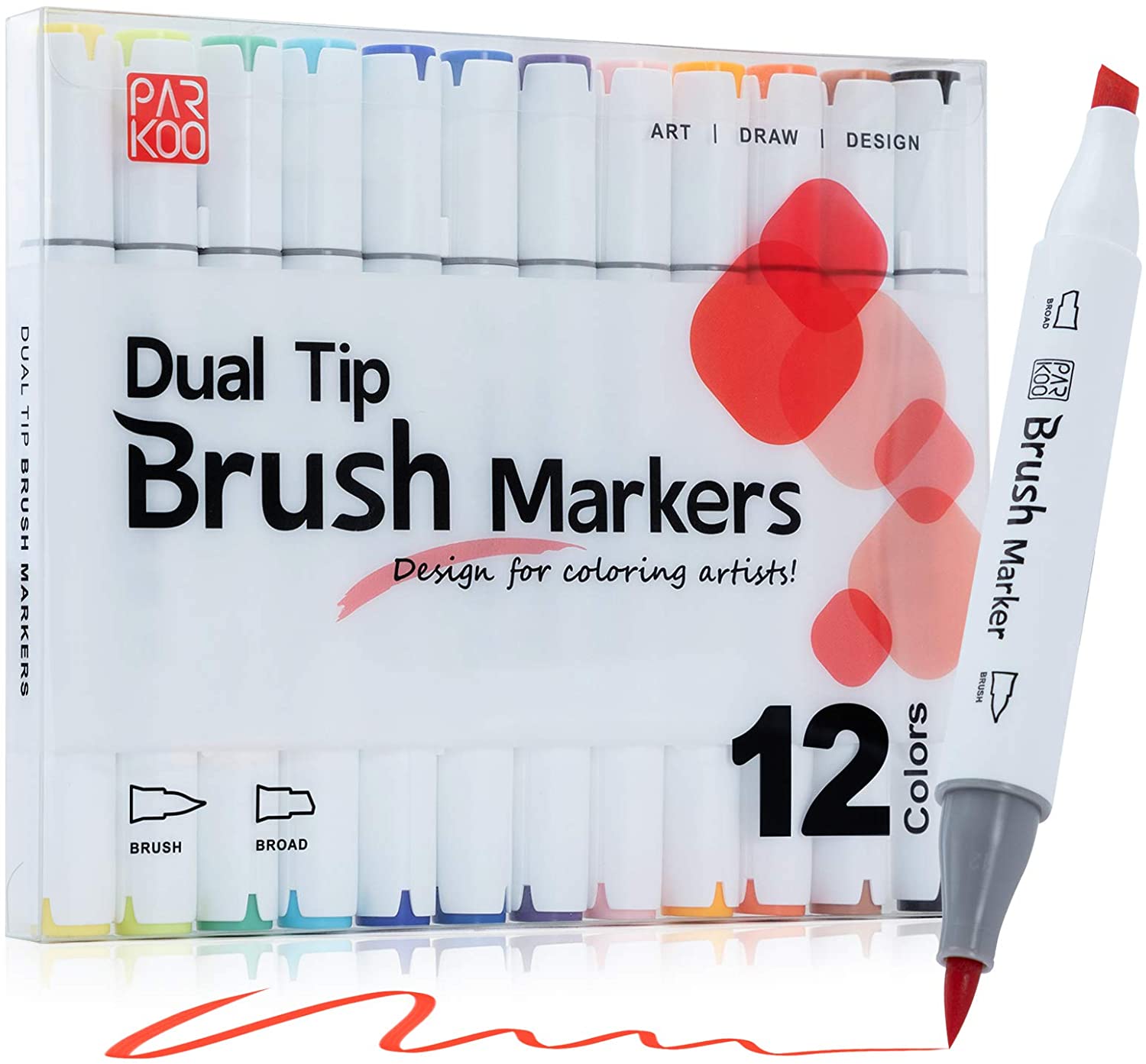 MARCADORES DE ALCOHOL PUNTA PINCEL Y PUNTA BISELADA, 12 COLORES