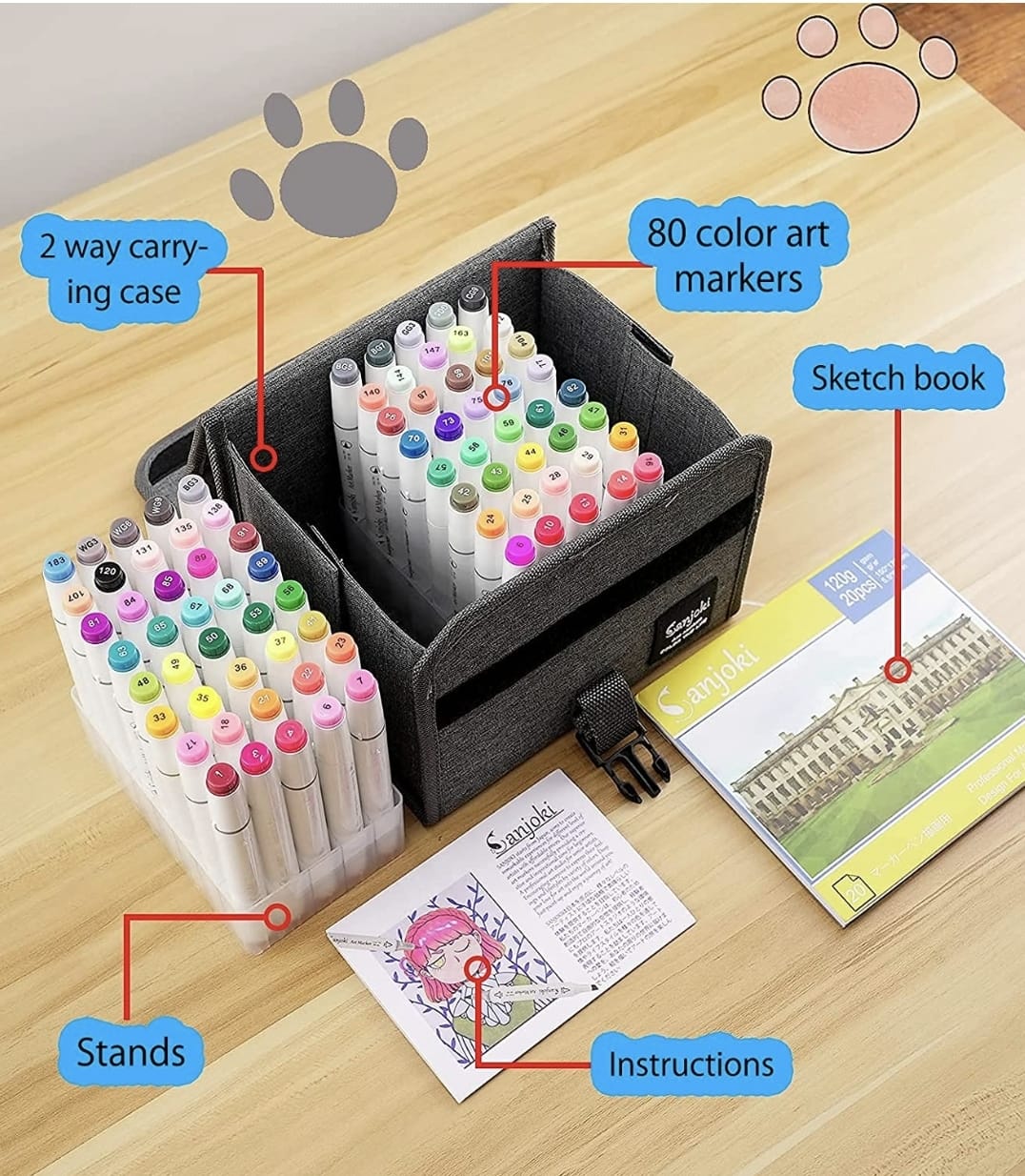 MARCADORES DE ALCOHOL PUNTA PINCEL Y PUNTA BISELADA, 80 COLORES