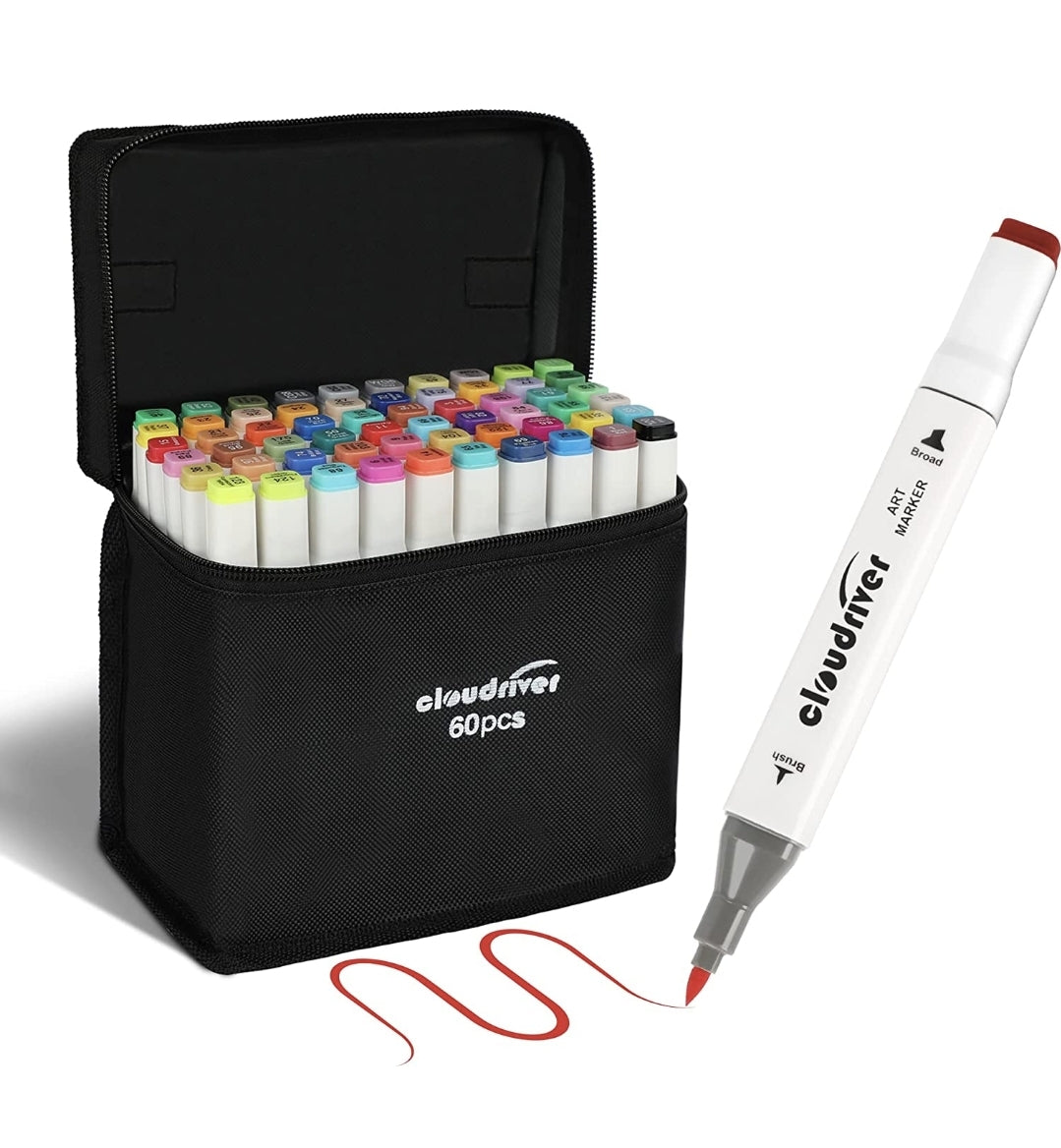 MARCADORES DE ALCOHOL PUNTA PINCEL Y PUNTA BISELADA, 60 COLORES