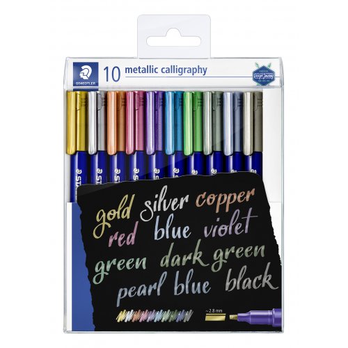 MARCADORES METALICOS PUNTA CALIGRAFICA 10 COLORES STAEDTLER