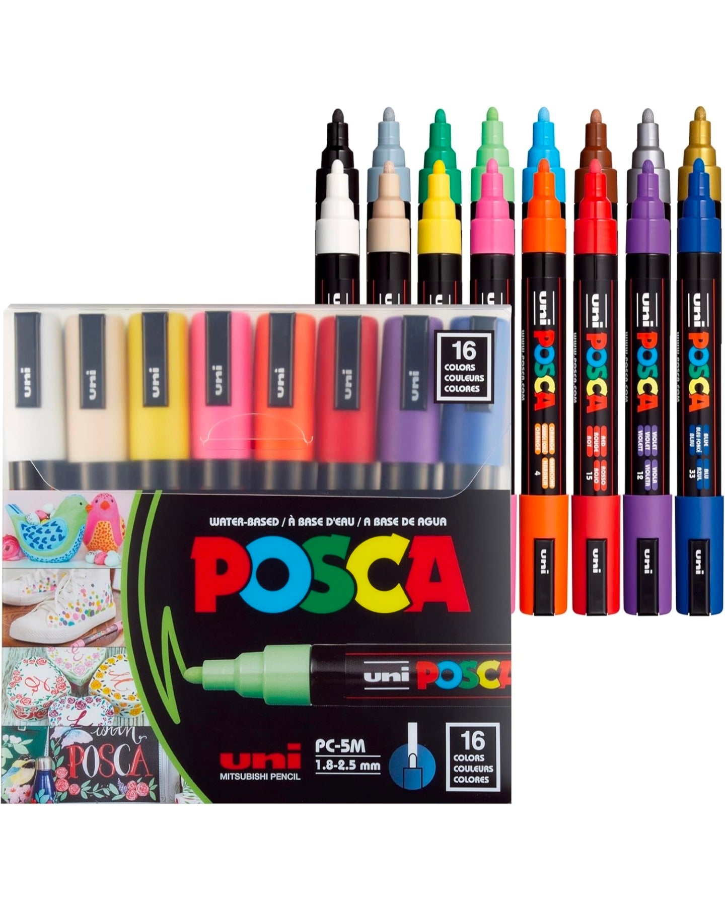 MARCADORES POSCA 16 COLORES 5M - PUNTA MEDIA