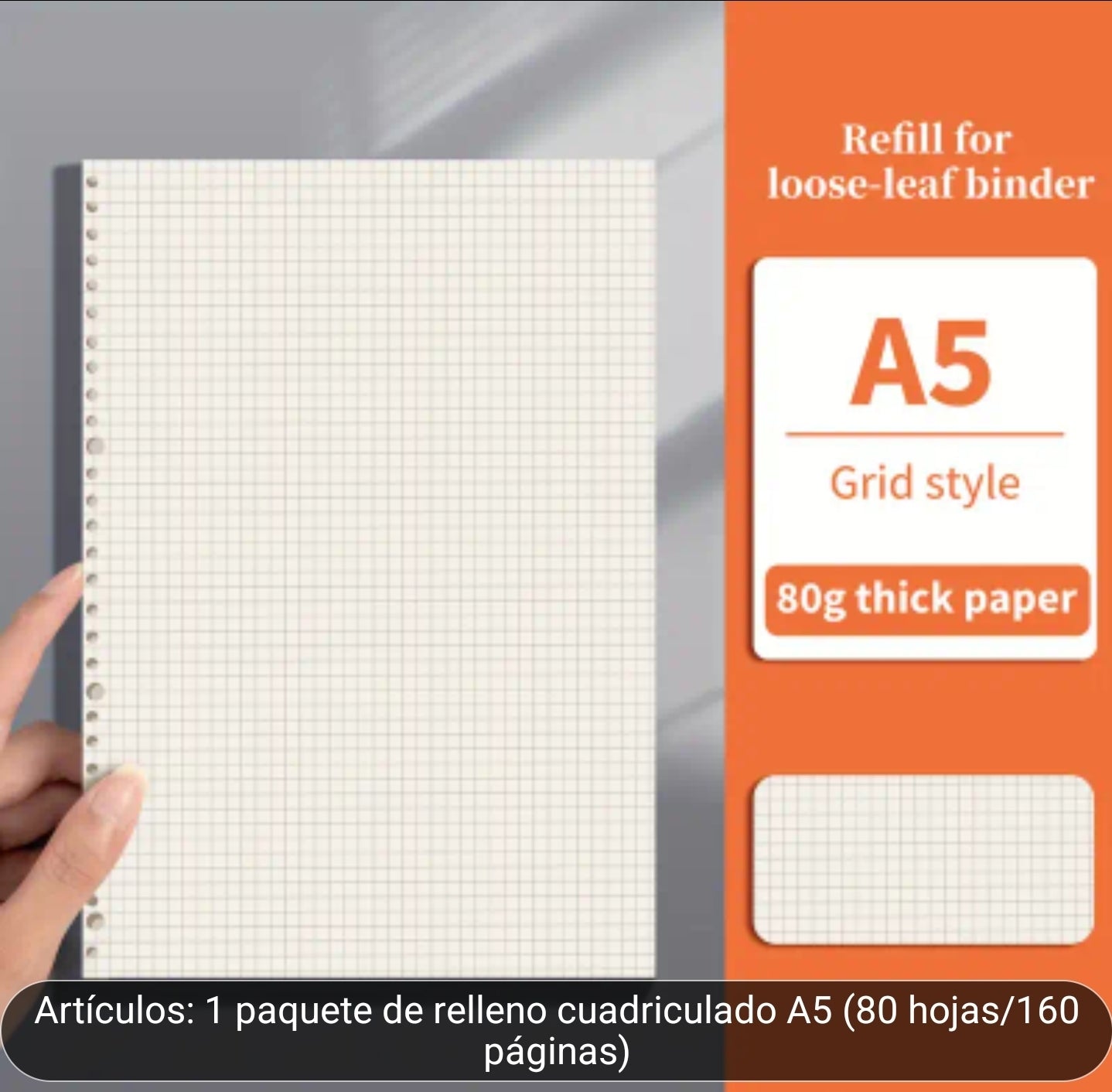 80 Hojas tamaño A5 a Cuadrícula Pequeña para Carpeta / Cuaderno Infinito
