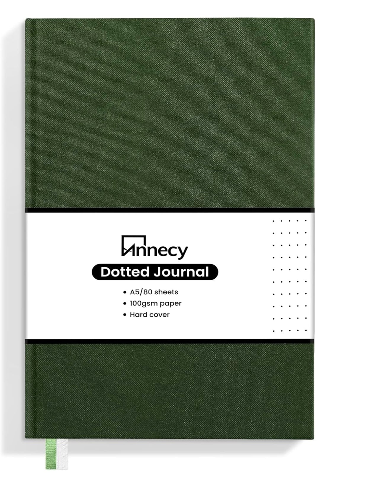 LIBRETA PASTA DURA DE TELA COLOR VERDE OLIVO, 80 HOJAS PUNTEADAS  | AGENDA | CUADERNO