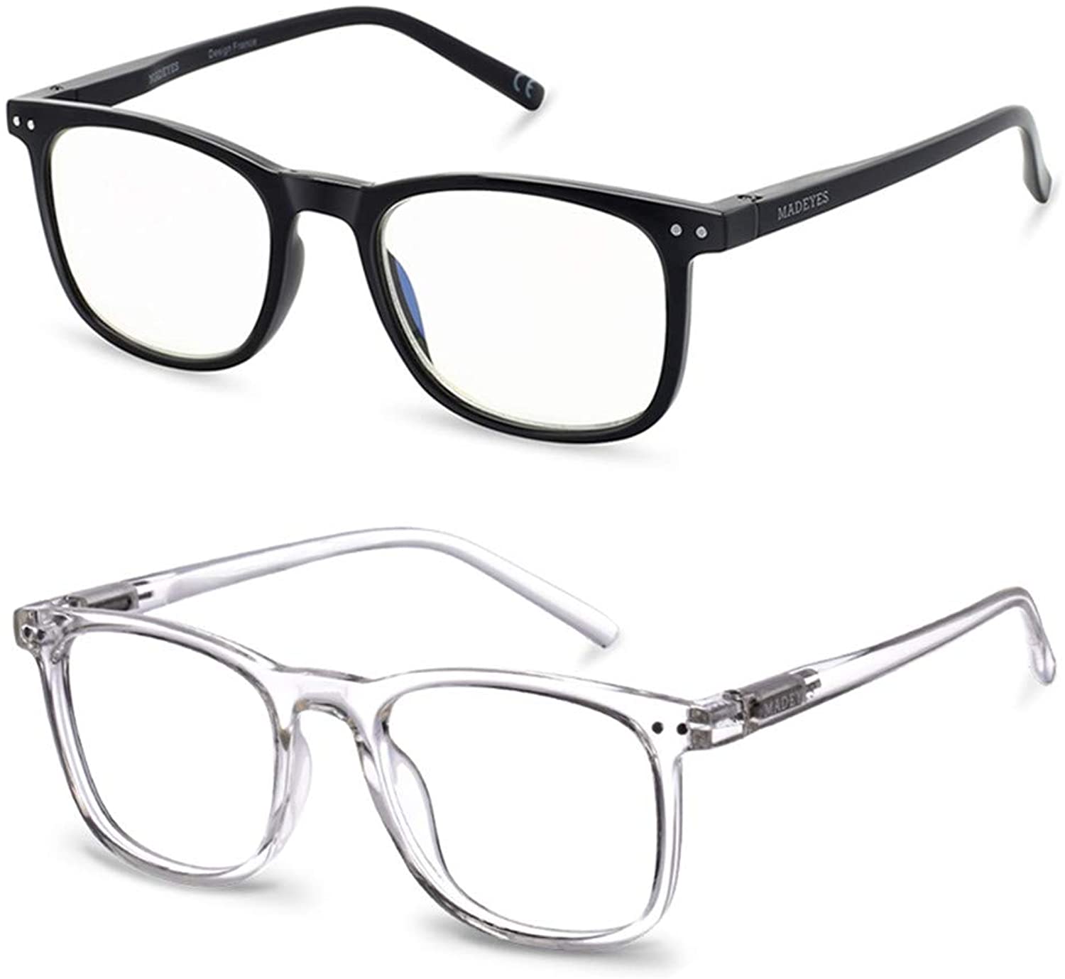 2 pack de lentes unisex negro y transparente con filtro de luz azul