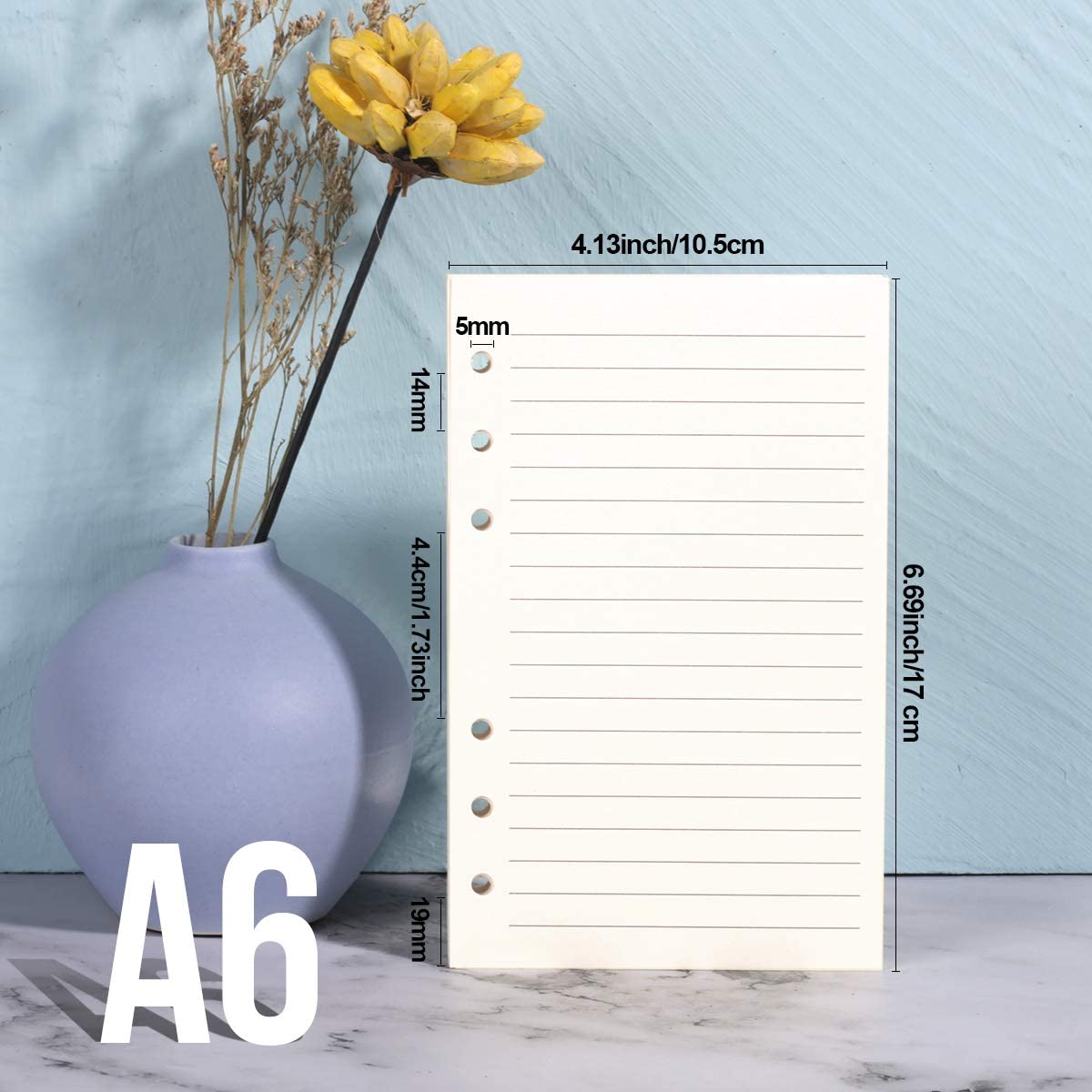 80 hojas A6 en líneas beige, para carpeta de 6 anillos (6 ring binder)