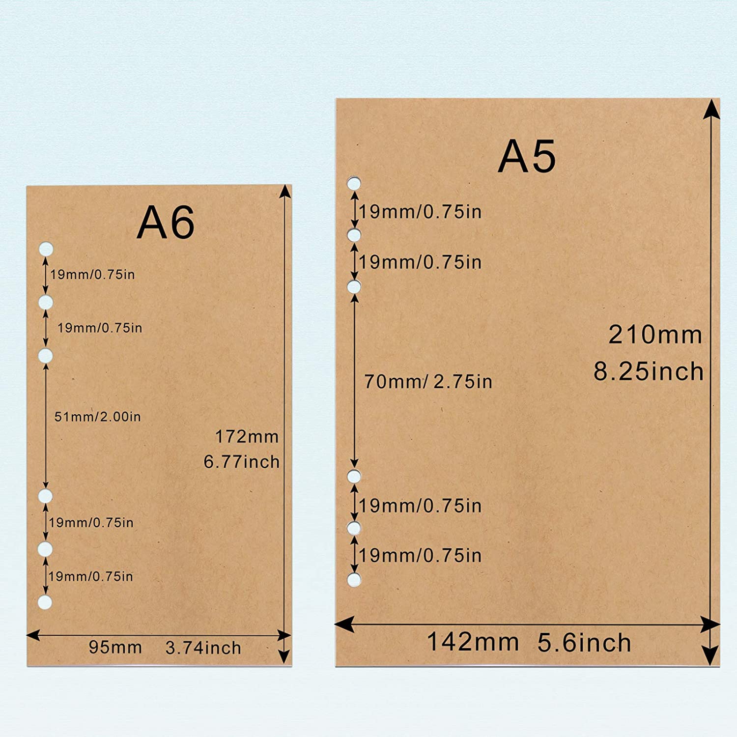 20 hojas A5 kraft, para carpeta de 6 anillos (6 ring binder)