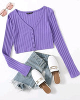 Blusa de botones manga larga lila